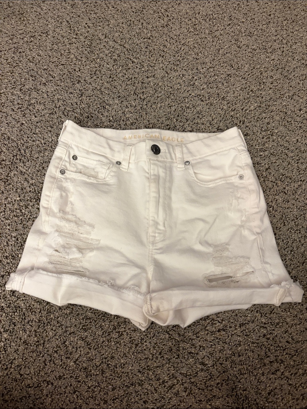 American Eagle Outfitters White Distressed Rolled-Hem Denim Shorts